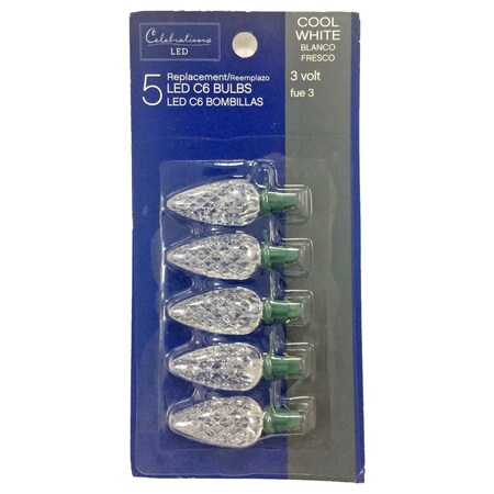 Celebrations Celebrations Blue LED C6 Cool White 5 ct Replacement Christmas Light Bulbs, PK5 11201-71